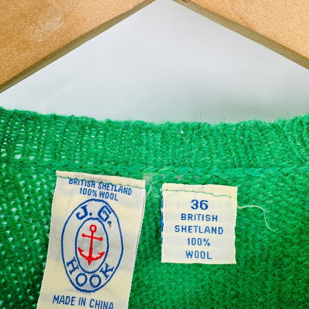 JG Hook British Shetland Wool Sweater Green Size 36 Vintage St Patricks Day - Picture 4 of 5